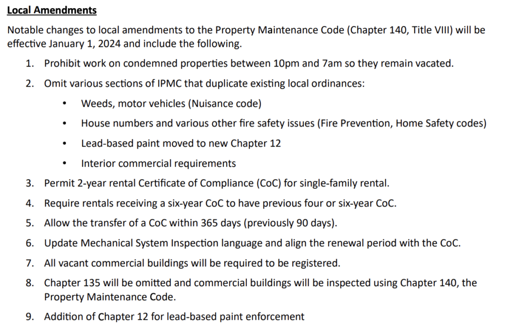Notable changes to local amendments to the property maintenance code City of Grand Rapids