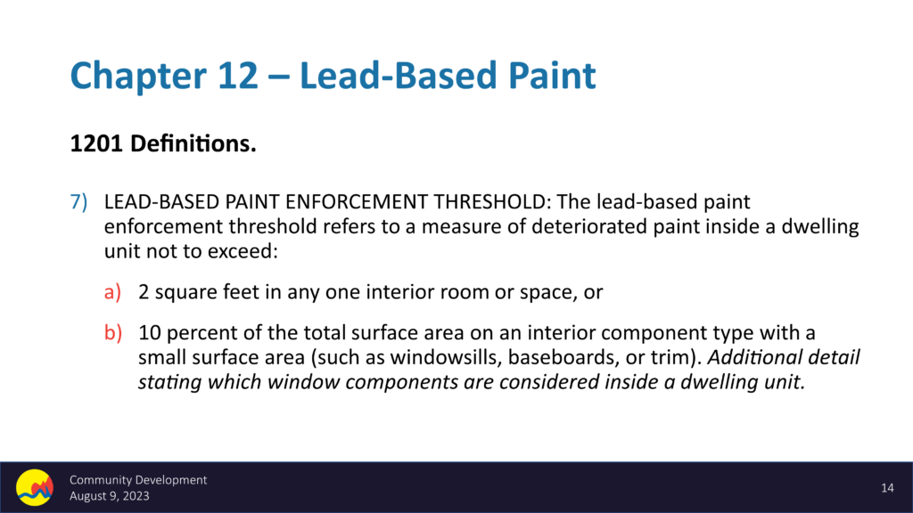 lead based paint inspection enforcement threashold
